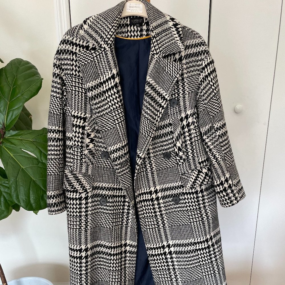 Black and White Houndstooth Coat - Topshop - Size US2